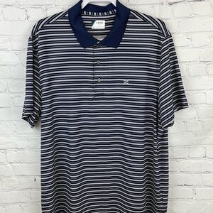 IZOD GOLF Blue/White Striped Short Sleeve Polo Shirt Size XL